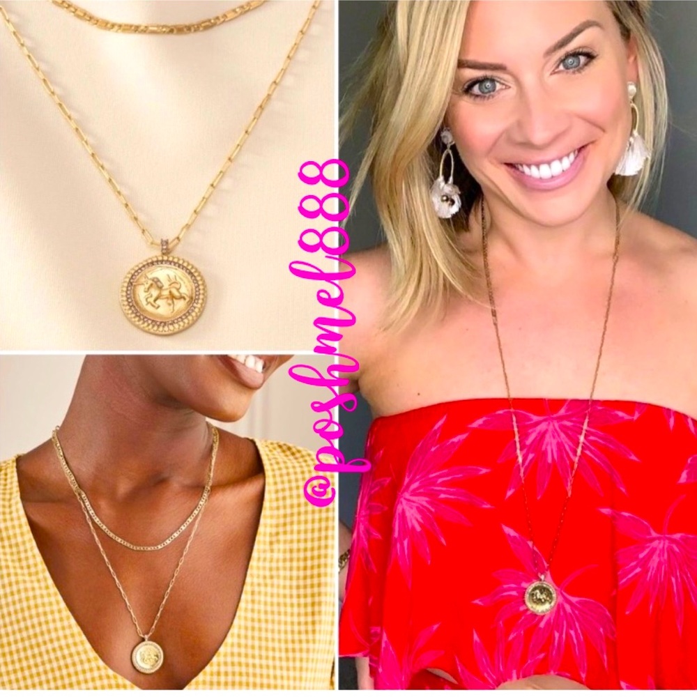Stella & Dot | Vintage Gold Chain Link Versatile Unicorn Coin Pendant Ne…